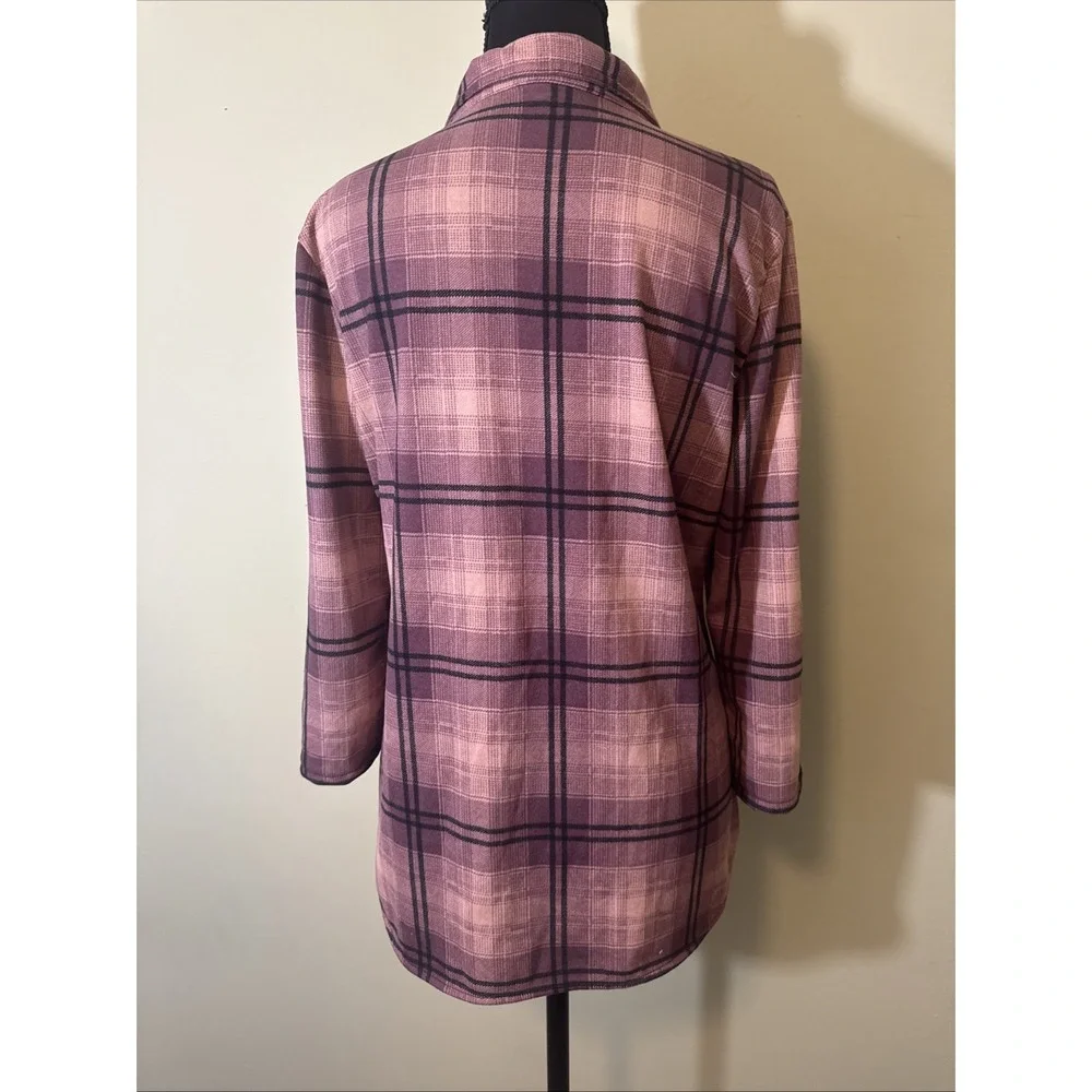 Eden & Olivia Soft Plaid Flannel Shirt Women's M Pink Black Button Up 3/4 Sleeve - Picture 5 of 10